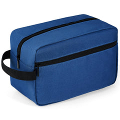 Elviros travel toiletry bag navy zipper closeup shows durable fabric and smooth closure for easy access
