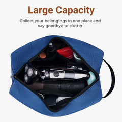 Elviros travel toiletry bag side pocket highlights extra space for small toiletries and cords