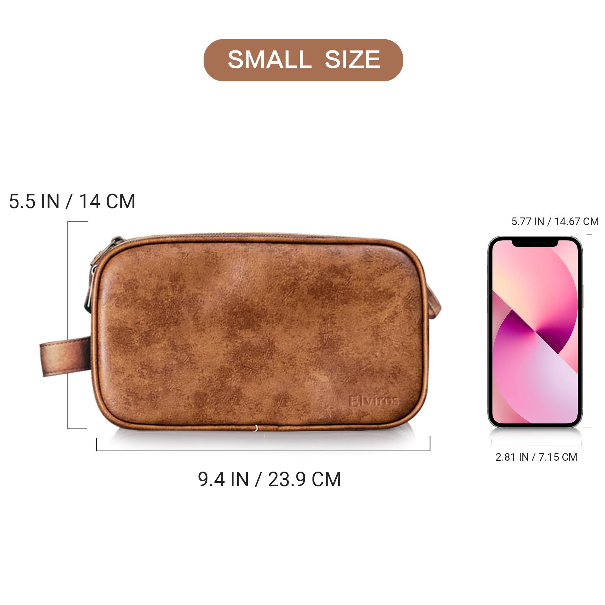 Elviros travel toiletry bag size dimensions show compact travel-friendly design