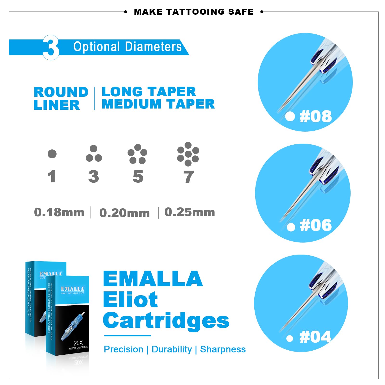 Emalla Eliot needle tip closeup reveals sharp tips for clean lines