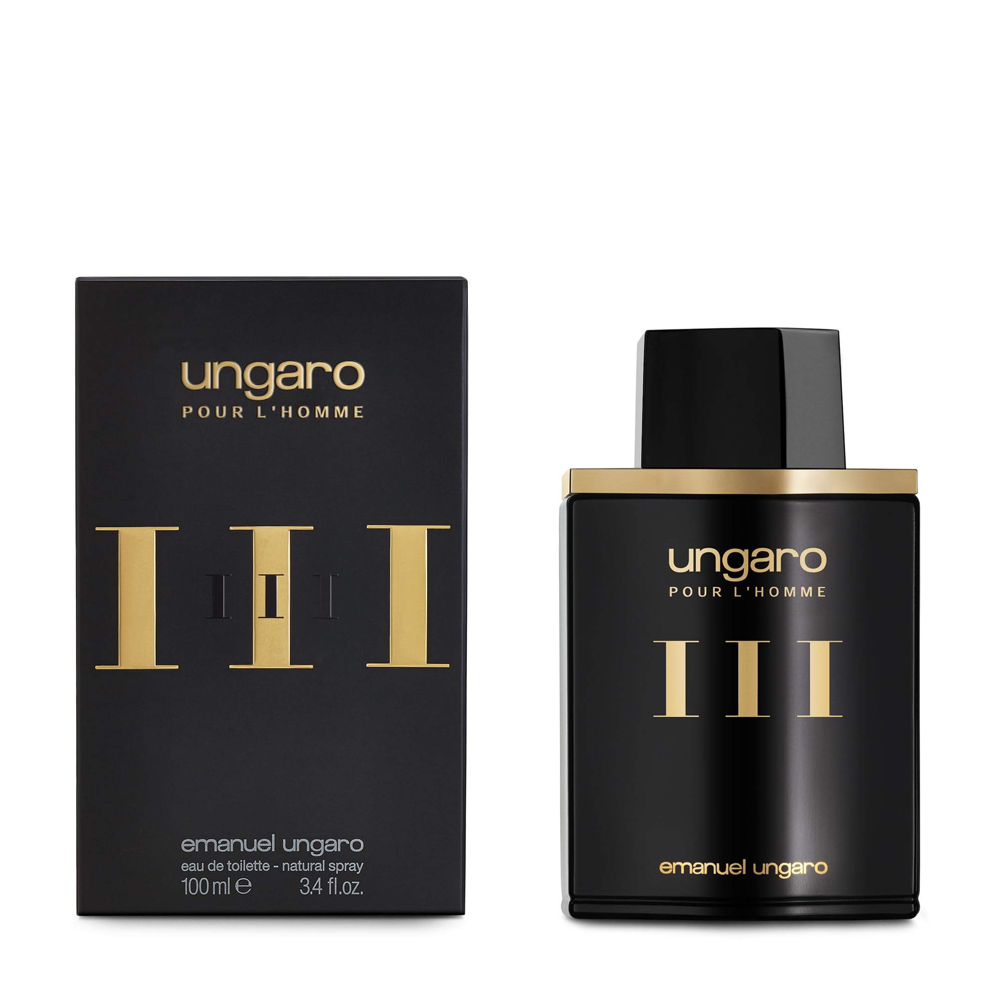 Emanuel Ungaro Pour L’Homme III edt bottle front showing masculine silhouette for daily wear