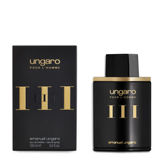 Emanuel Ungaro Pour L’Homme III edt bottle front showing masculine silhouette for daily wear