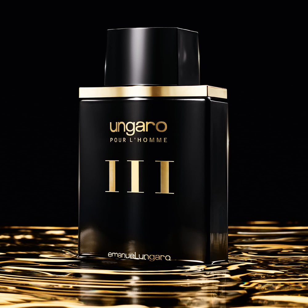 Emanuel Ungaro Pour L’Homme III edt cap closeup highlighting premium design