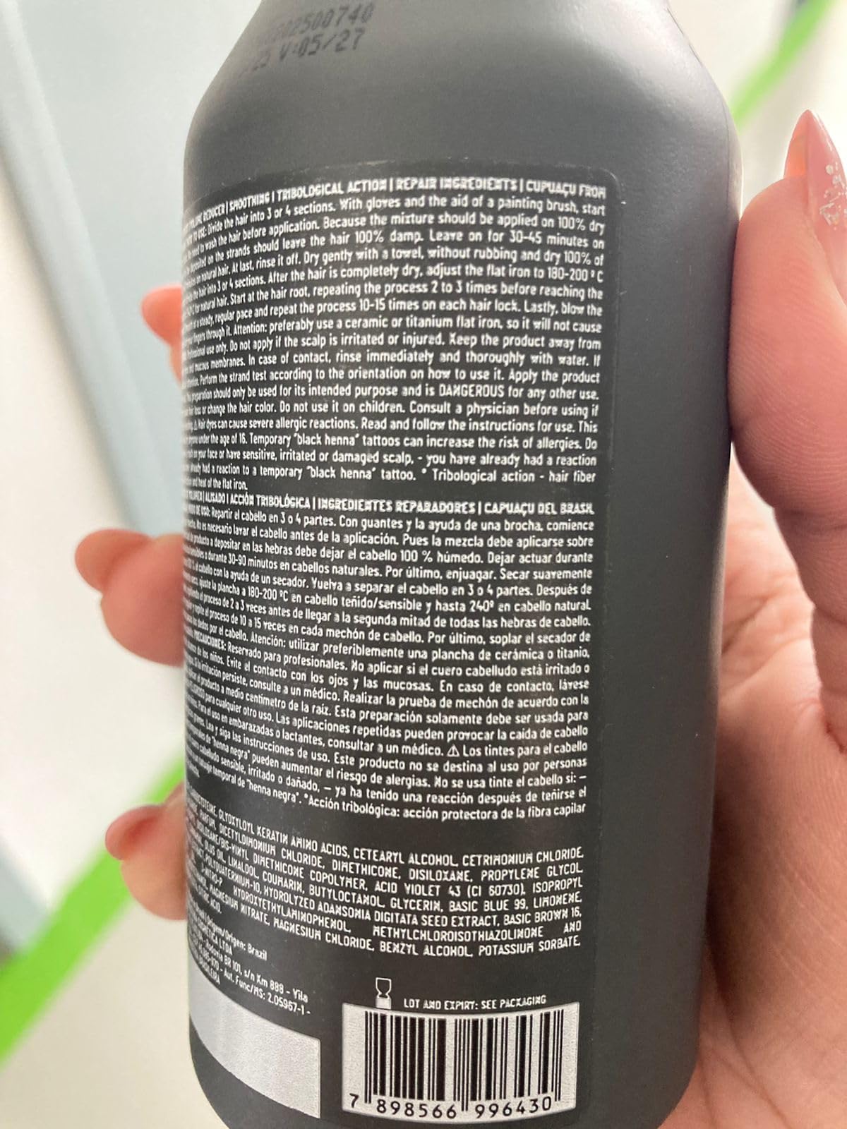 EMAX Ecosmetics keratin bottle label closeup showing premium smoothing