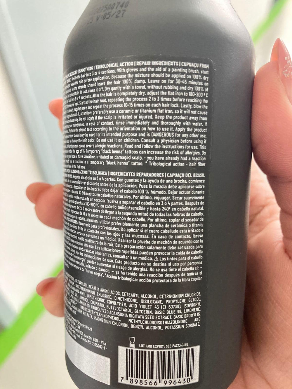EMAX Ecosmetics keratin bottle label closeup showing premium smoothing