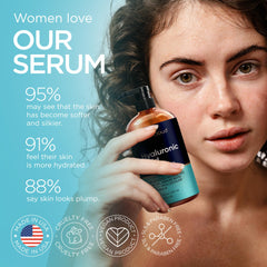 Ember Cloud Hyaluronic Serum applied to cheek for smooth, hydrated skin.