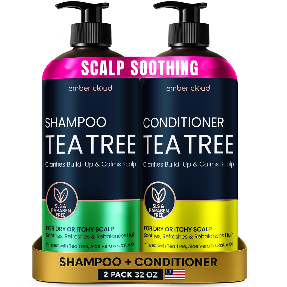 Ember Cloud Tea Tree Rosemary Shampoo bottle promotes refreshing scalp cleanse.