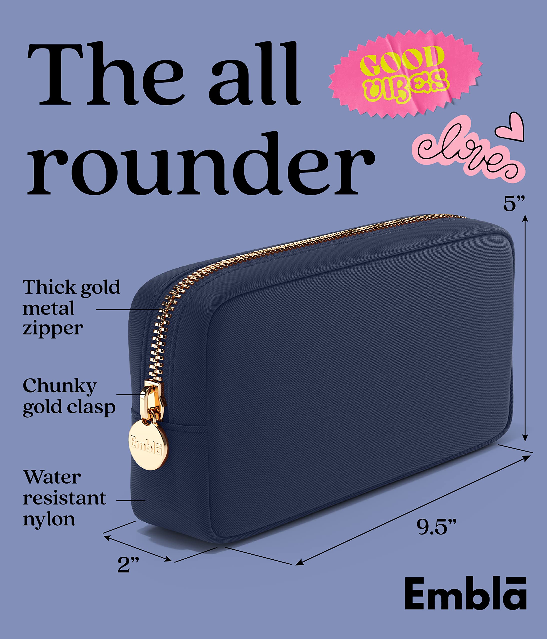 Embla makeup bag inside organizer layout keeps compartments visible and accessible.