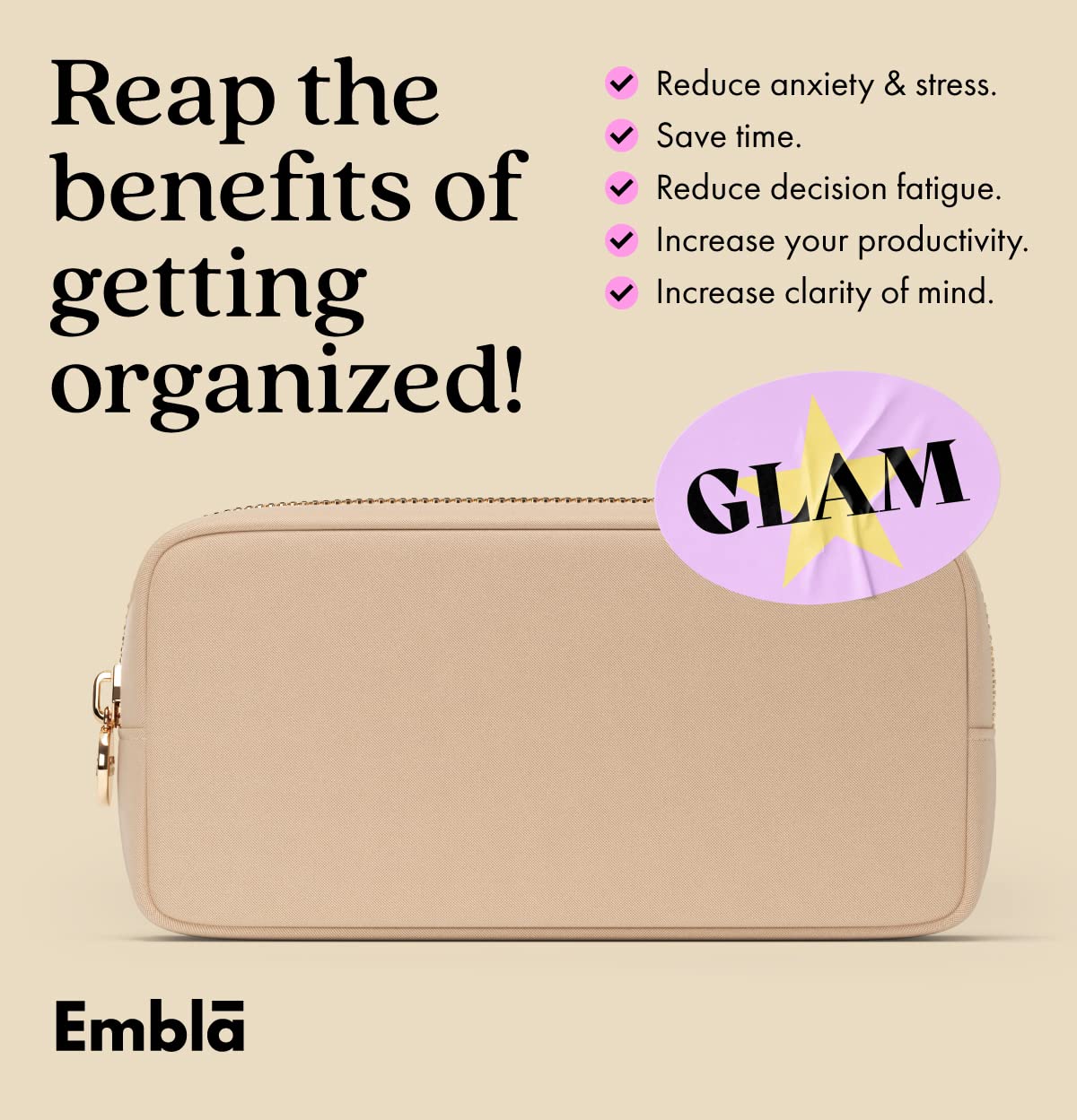 Embla pouch sand fashion colors showcases color variety for personal style.