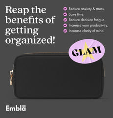 Embla small makeup bag in black with sleek tote style