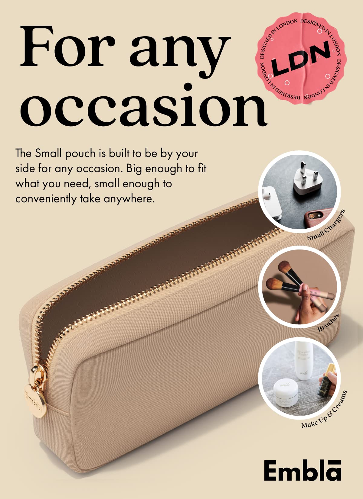 Embla waterproof travel case sand emphasizes durability for wet essentials.