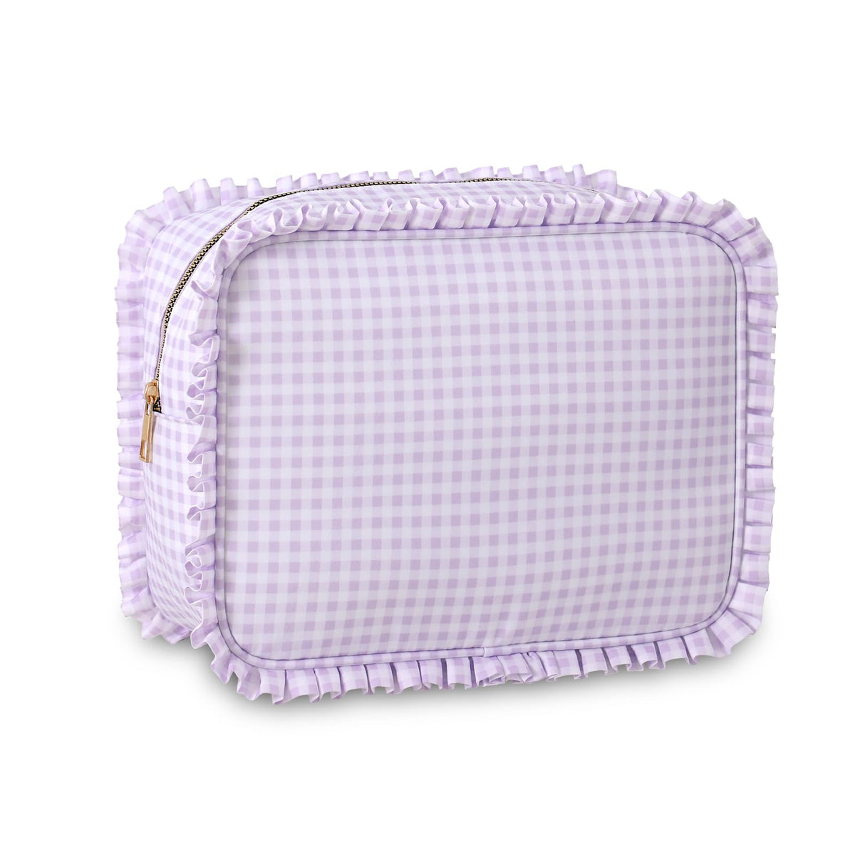 Embrunioice gingham ruffle bag front view shows travel-ready style.