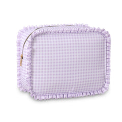 Embrunioice gingham ruffle bag front view shows travel-ready style.