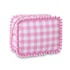 EMBRUNIOICE gingham ruffle bag front view for stylish travel organization.