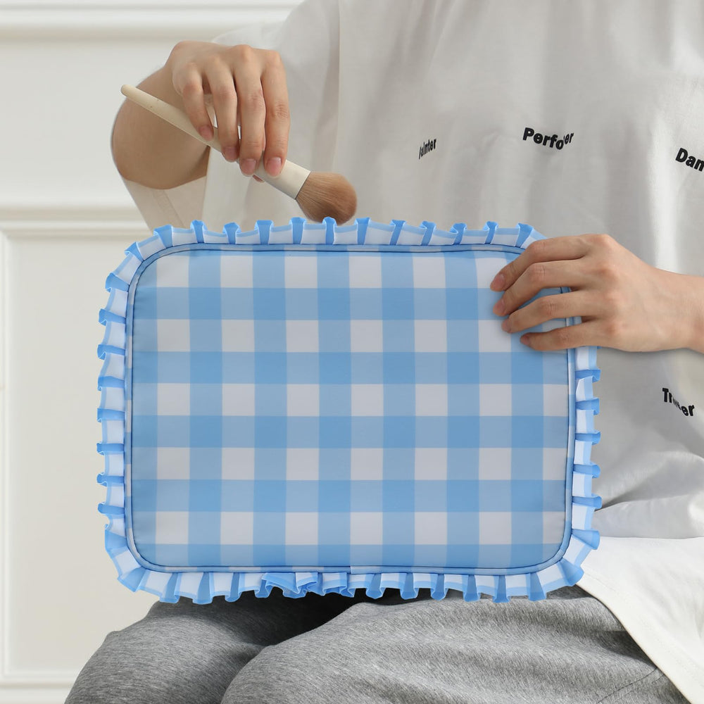 EMBRUNIOICE Gingham Ruffle Makeup Bag gift-ready for special occasions.