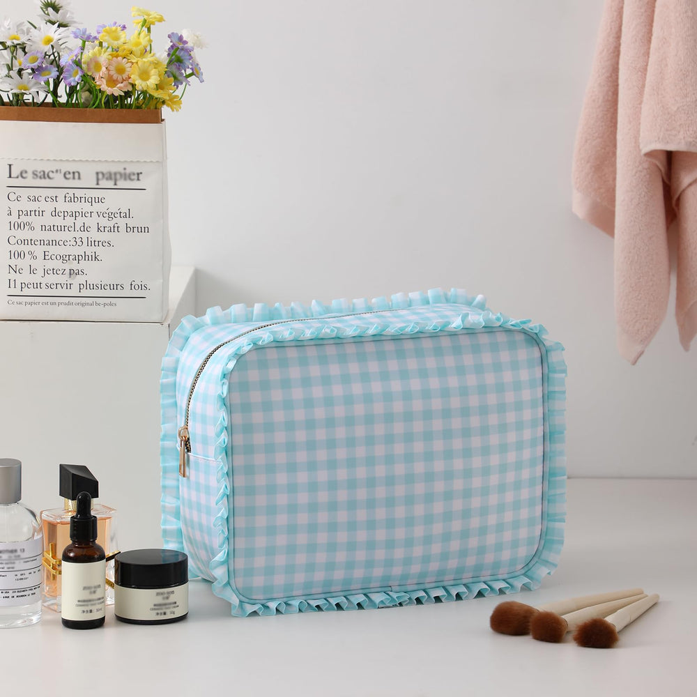 EMBRUNIOICE large travel cosmetic bag mint shows roomy capacity for full-sized products