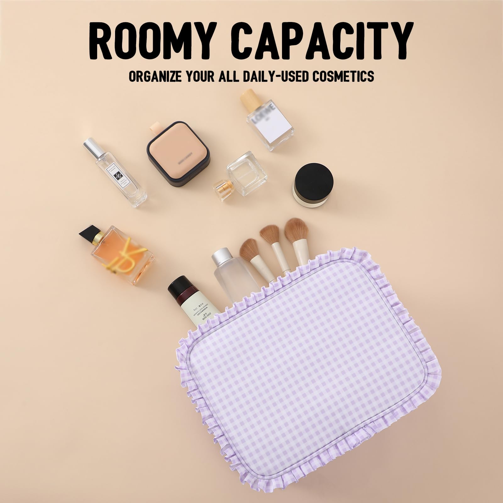 Embrunioice makeup bag open for easy access and organization.
