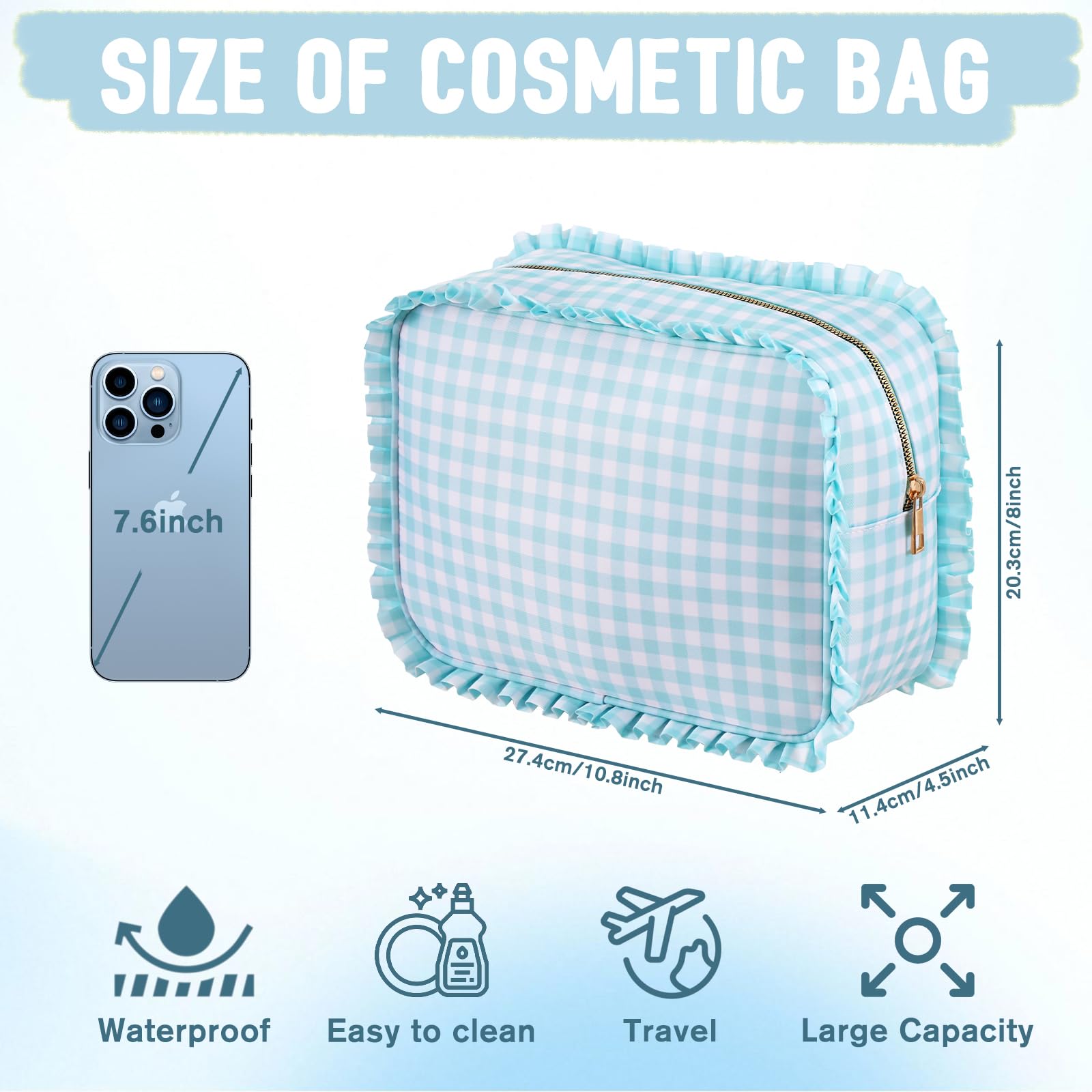 EMBRUNIOICE metal zipper cosmetic bag adds durability and premium feel