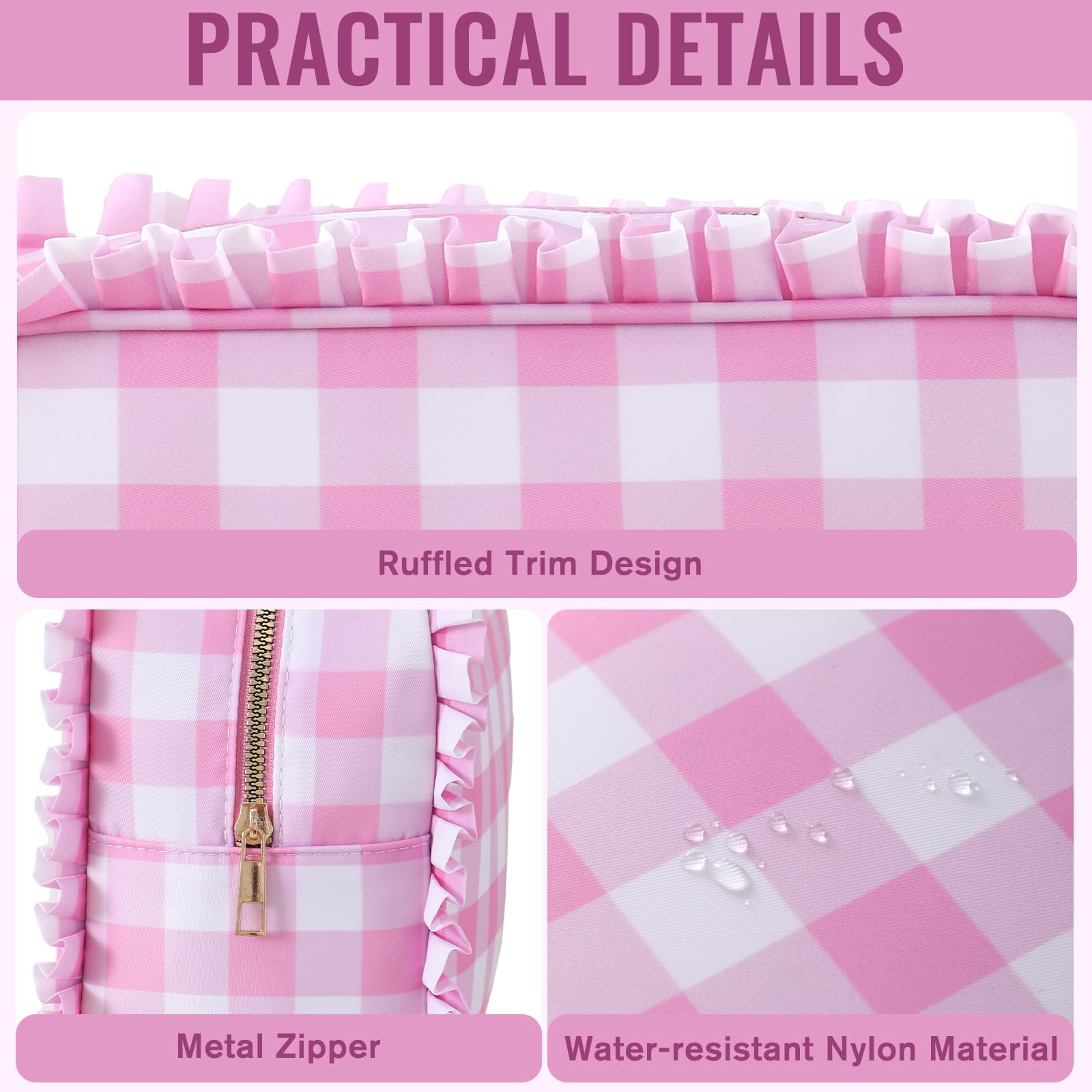 EMBRUNIOICE pink gingham side view highlights cute design and gifting potential.