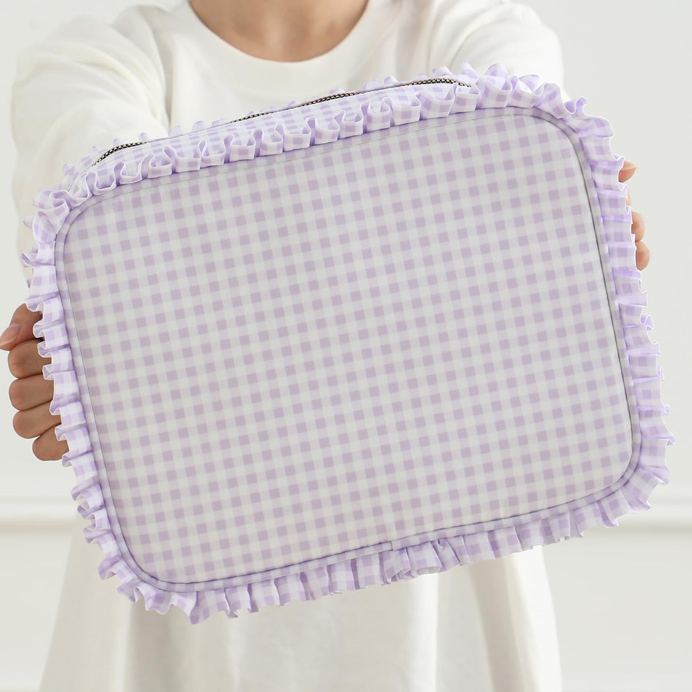 Embrunioice purple gingham detail emphasizes colorful, stylish carry.