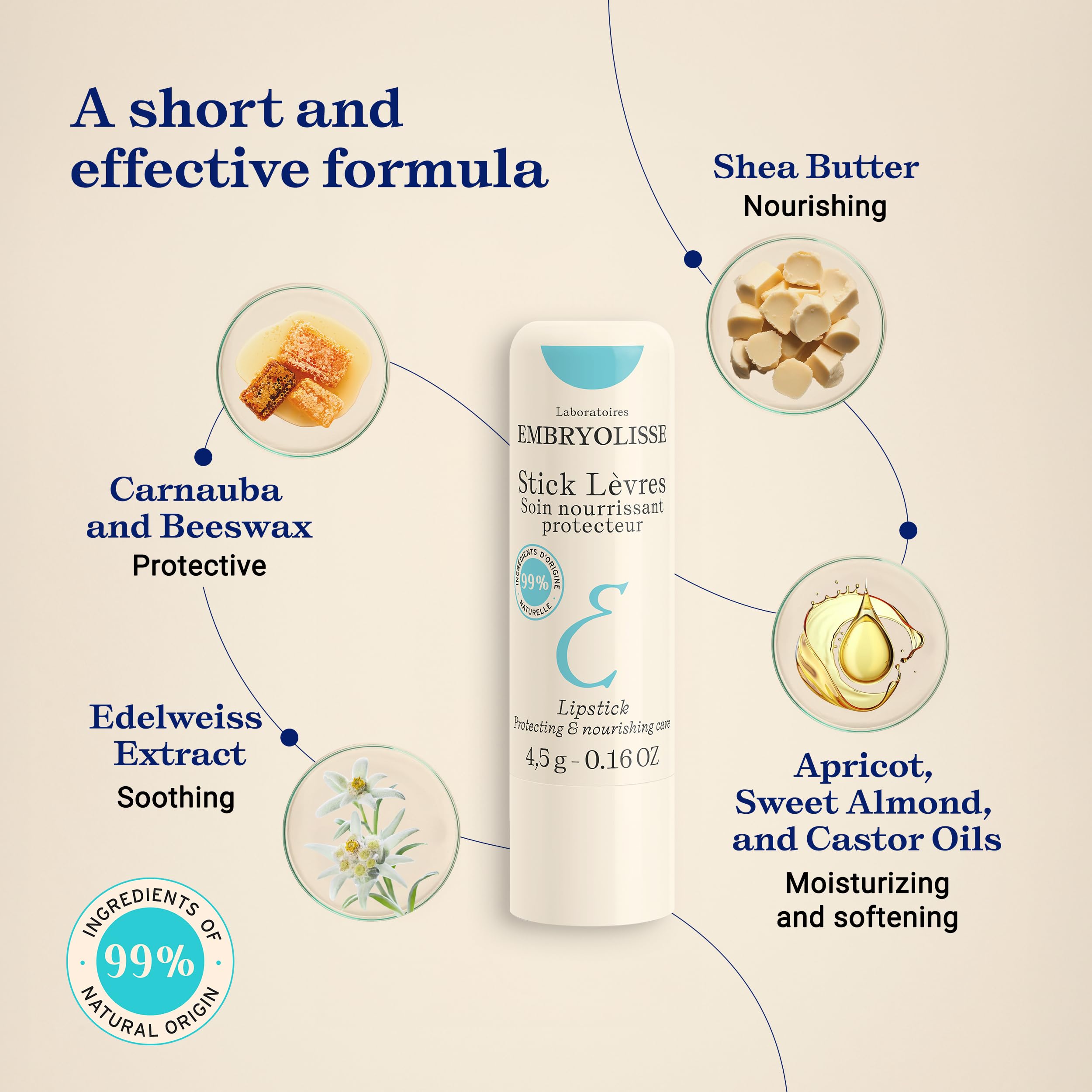 Embryolisse lip balm on lips and surrounding dry skin for soothing relief