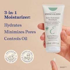 Embryolisse Mattifying Moisturizer on skin shows lightweight hydration with a non-greasy feel.