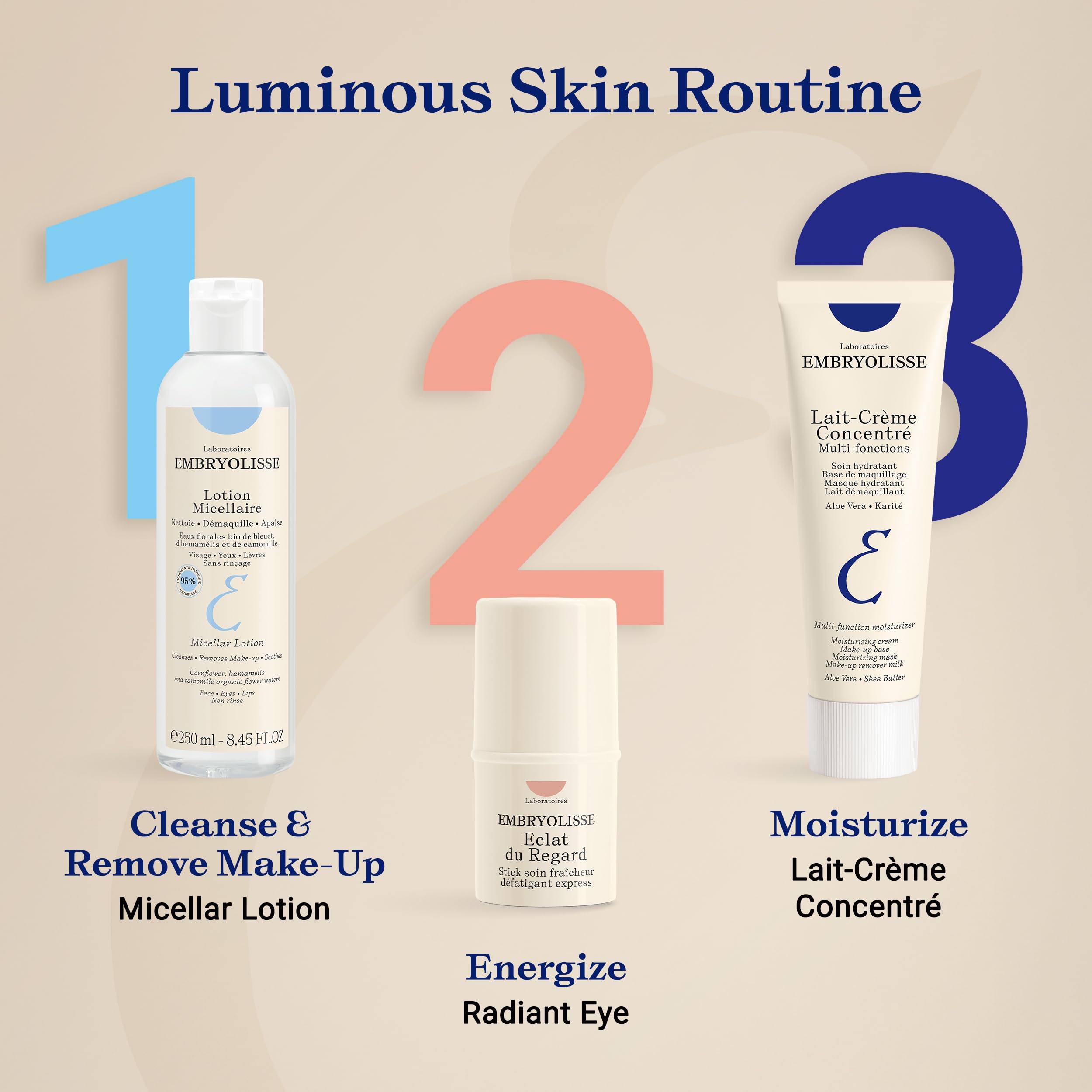 Embryolisse Micellar Lotion floral waters bottle highlighting calming chamomile and witch hazel for balanced skin