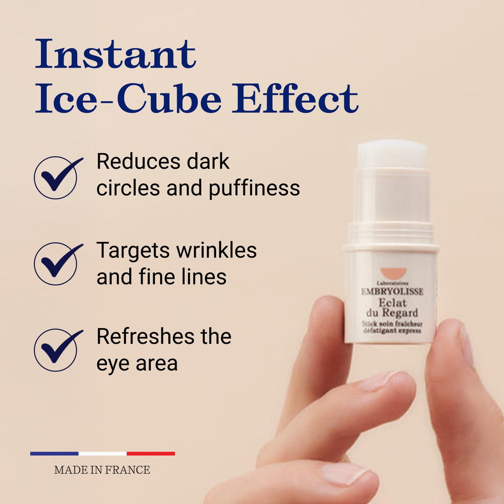 Embryolisse Radiant Eye Stick aloe vera essence on skin for soothing relief.