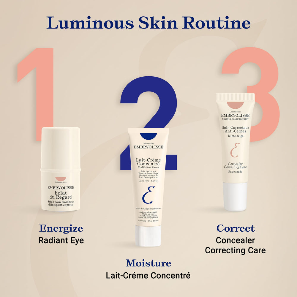 Embryolisse Radiant Eye Stick cooling action visible on puffiness and brightness.