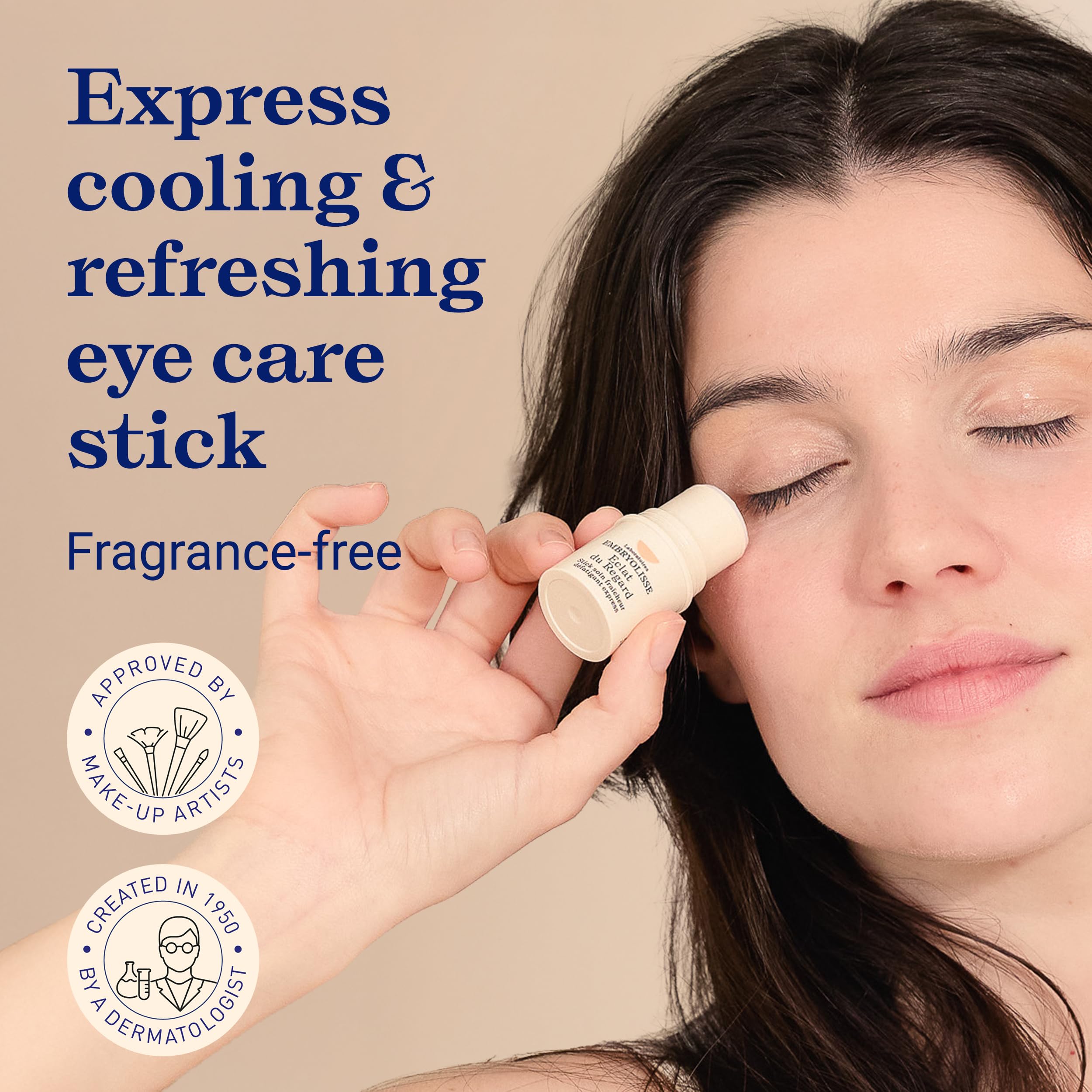 Embryolisse Radiant Eye Stick vegan cruelty-free packaging close-up highlights ethical skincare.