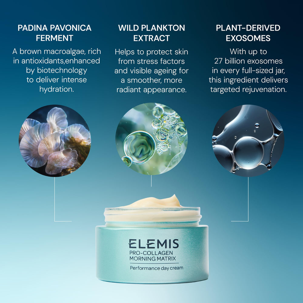 ELEMIS Pro-Collagen Morning Matrix vanity desk scene emphasizes spa-like routine