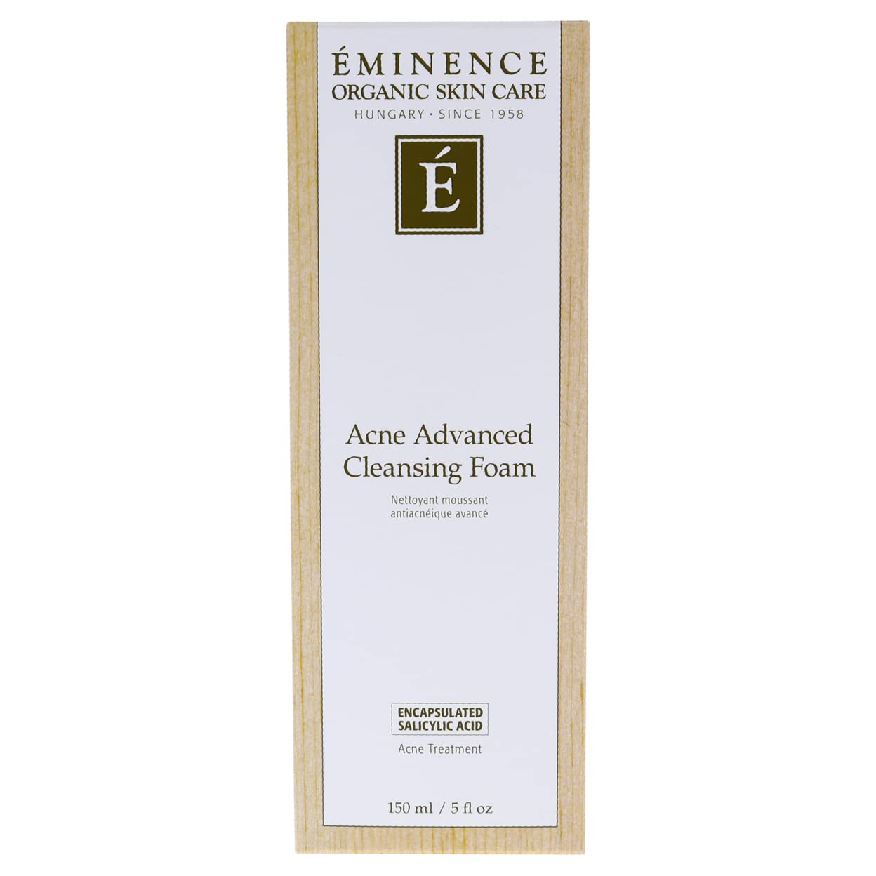 Eminence Acne Advanced Cleansing Foam 5oz packaging displayed for everyday use.