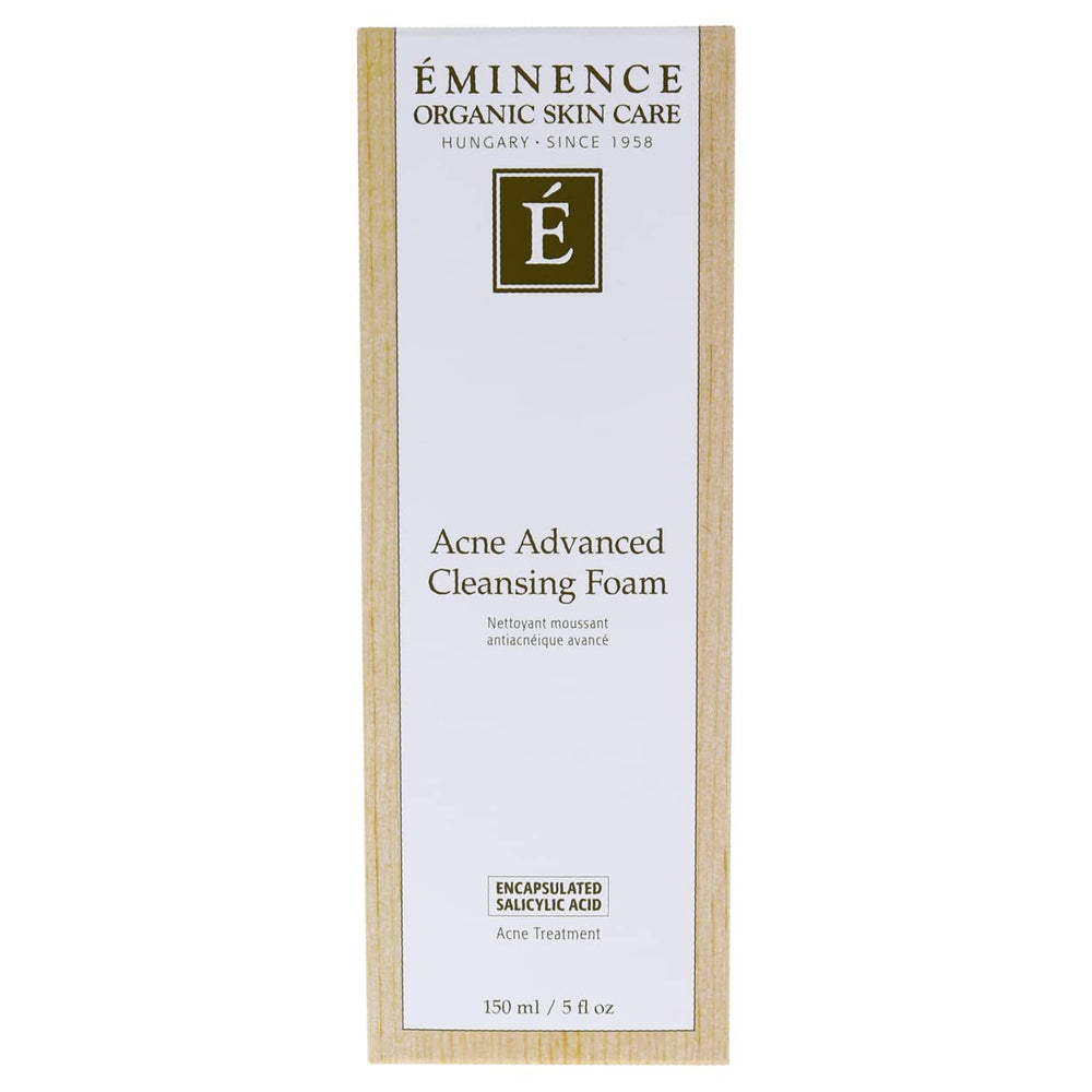Eminence Acne Advanced Cleansing Foam 5oz packaging displayed for everyday use.