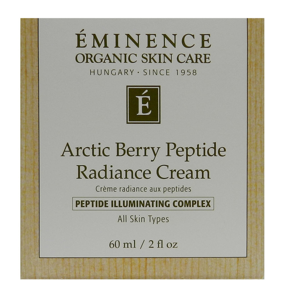 Eminence Arctic Berry Peptide Radiance Cream bottle with swirled cream highlighting silky texture for morning routine