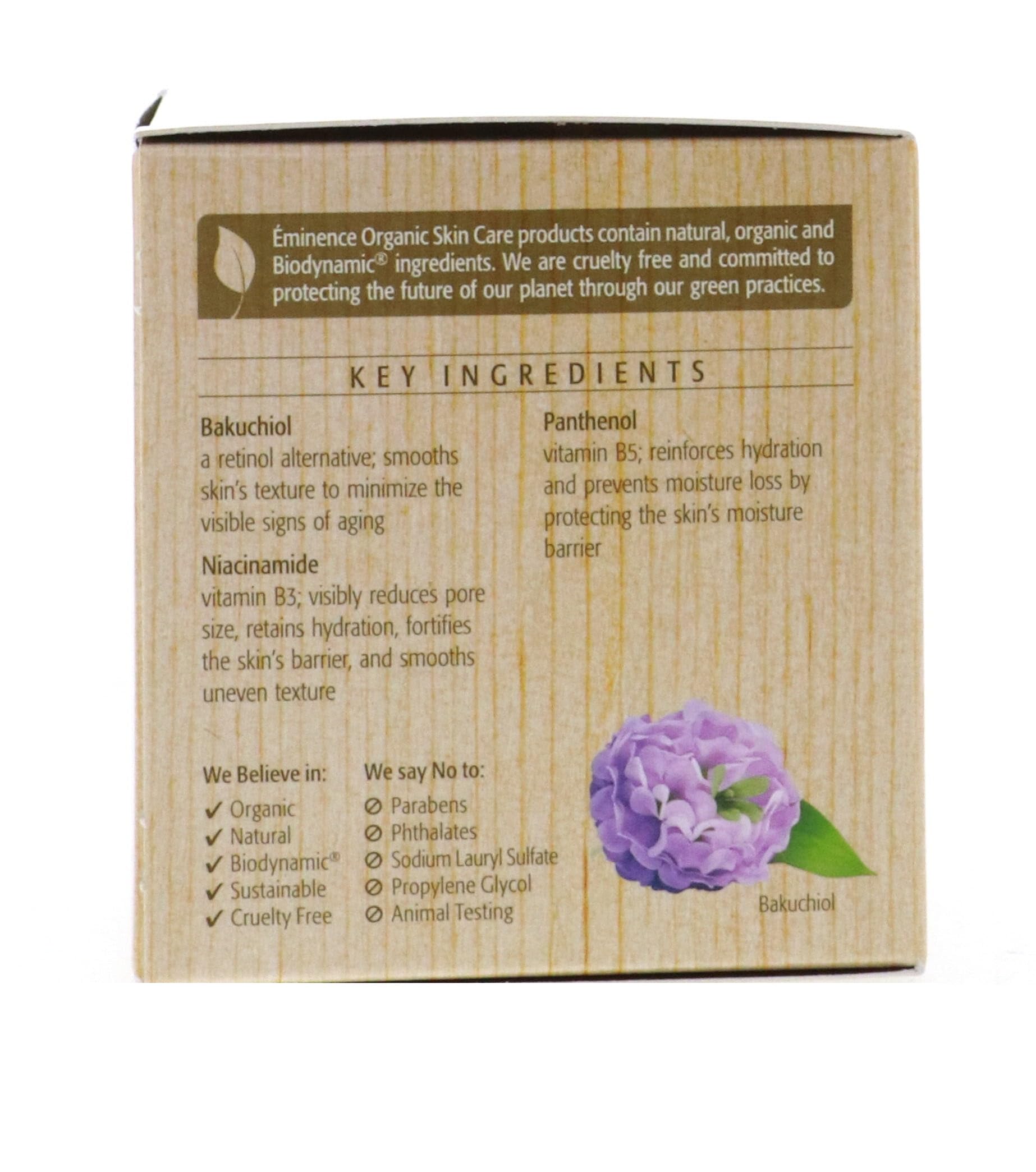 Eminence Bakuchiol Plus Niacinamide Moisturizer packaging display shows a unisex 2 oz bottle