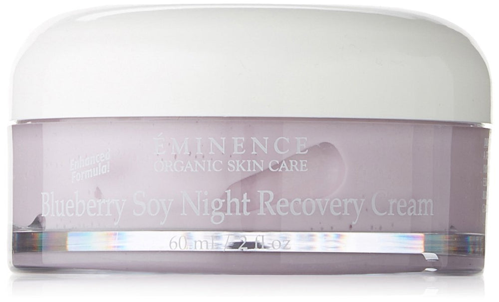 Eminence Blueberry Soy Night Recovery Cream jar delivering rich moisture for dry, dehydrated skin.