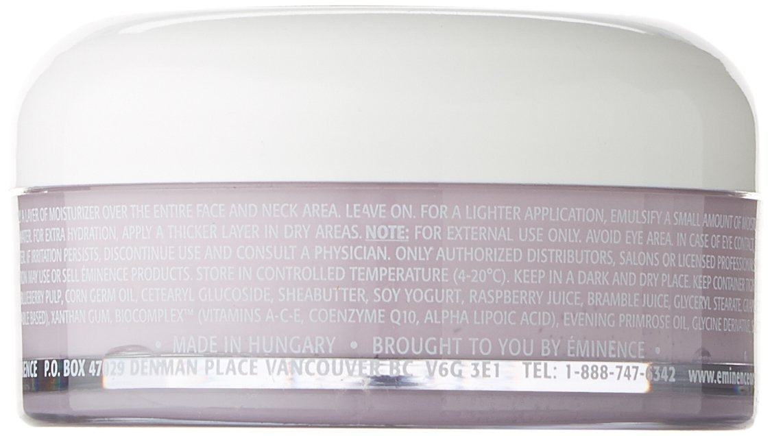 Eminence Blueberry Soy Night Recovery Cream packaging emphasizing organic, handmade skincare ethos.