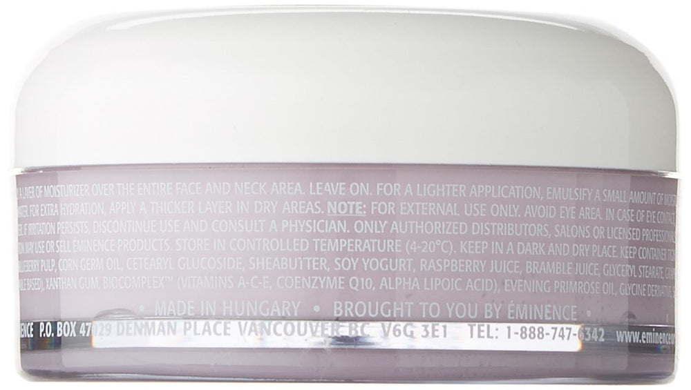 Eminence Blueberry Soy Night Recovery Cream packaging emphasizing organic, handmade skincare ethos.