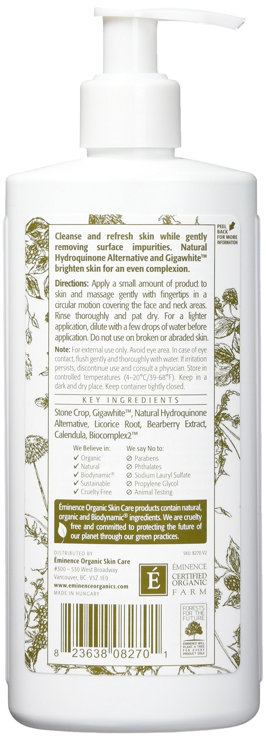Eminence Bright Skin Cleanser application steps showing routine for a bright, hydrated complexion.