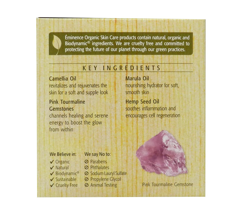 Pink tourmaline gemstones within Eminence Glow oil evoke a luxe spa-like ritual.