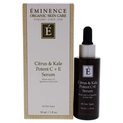 Eminence Citrus & Kale Potent C Plus E Serum bottle highlighting brightening potential