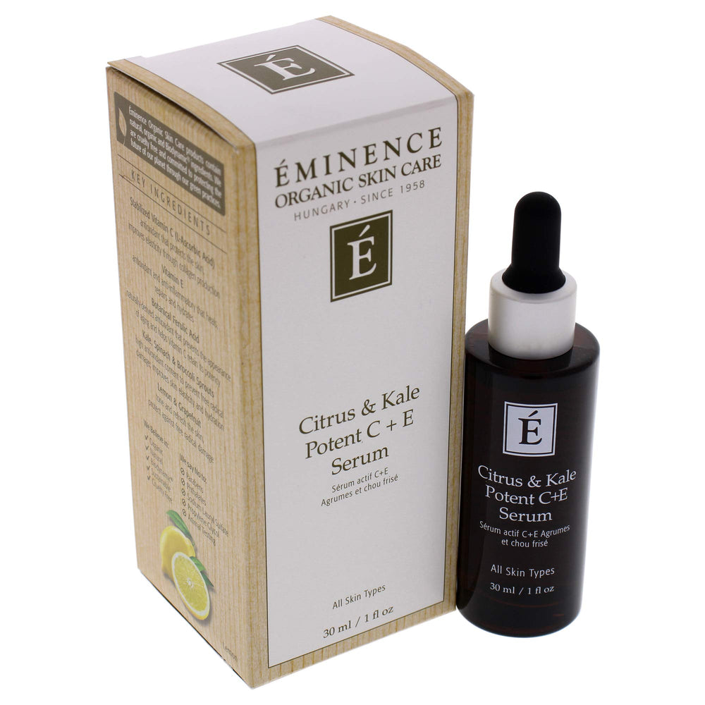 Eminence Citrus & Kale Potent C Plus E Serum on skin shows quick absorption during morning routine