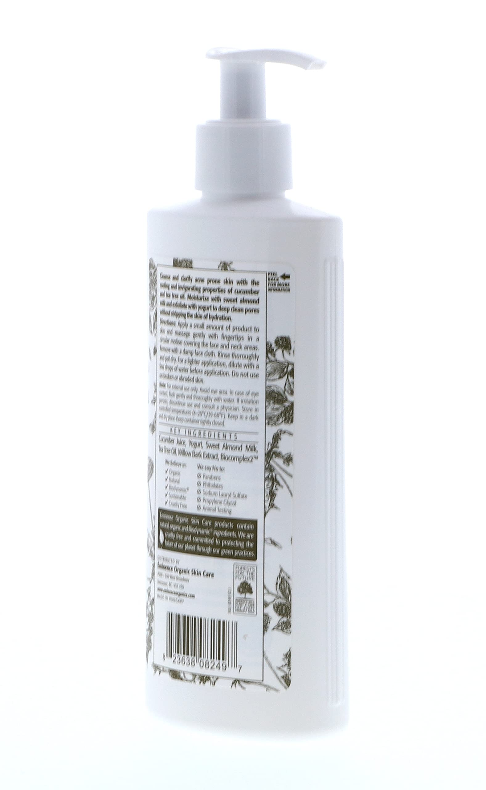 Eminence Clear Skin Probiotic Cleanser label notes parabens and sulfates-free formula