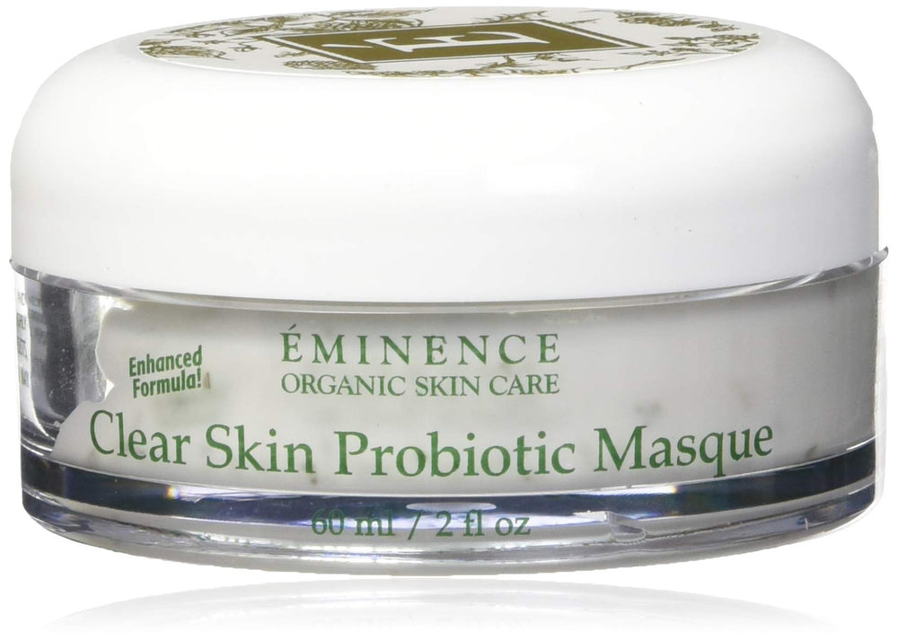 Eminence Clear Skin Probiotic Masque bottle pour promotes balanced skin during cleansing ritual.
