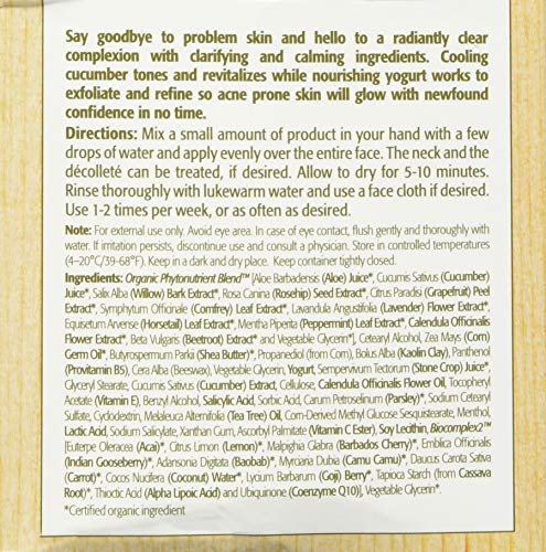 Eminence Clear Skin Probiotic Masque jar closeup emphasizes purifying, calming skincare for blemish-prone skin.