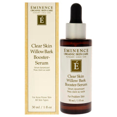 Eminence Clear Skin Willow Bark Booster Serum bottle for gentle acne support.