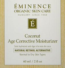 Eminence Coconut Age Corrective Moisturizer bottle-label shows clean design emphasizing ingredients.