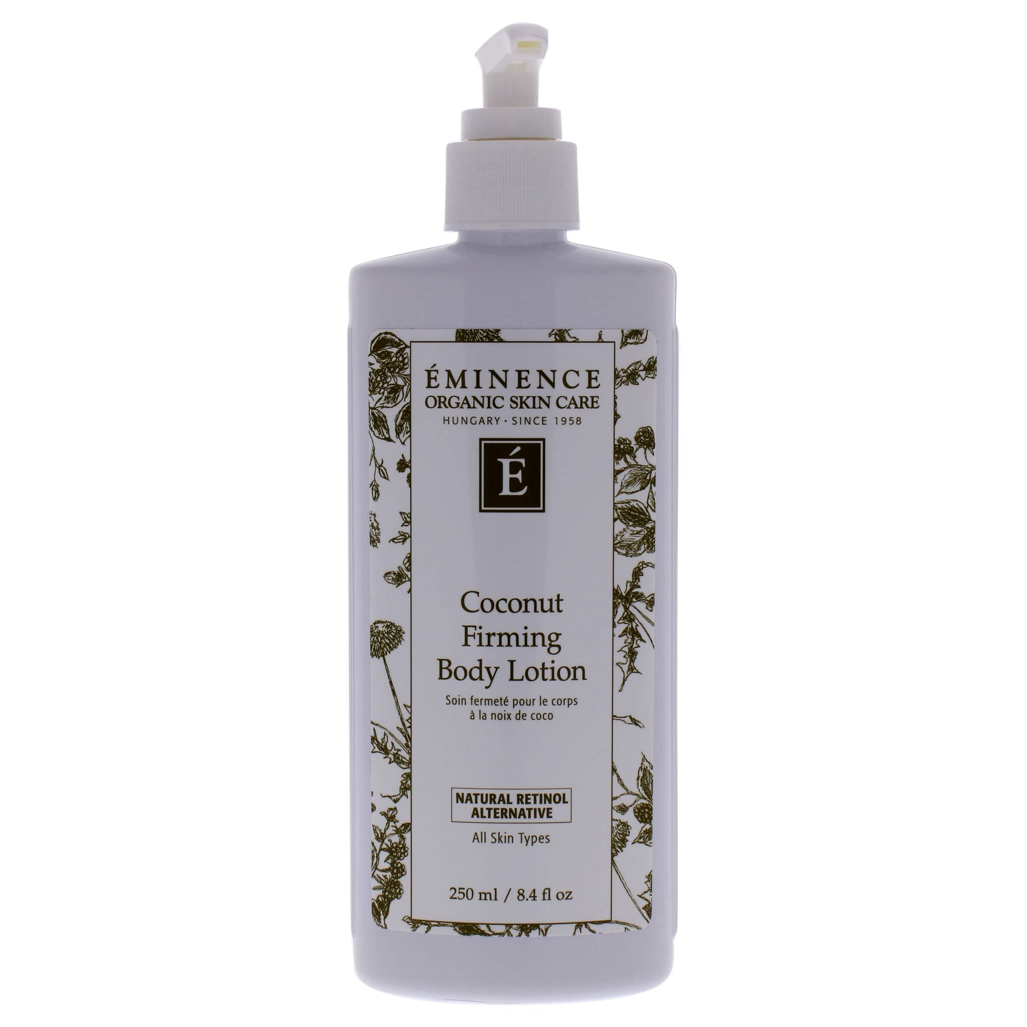 Eminence Coconut Firming Body Lotion bottle shown for daily hydrating routine.