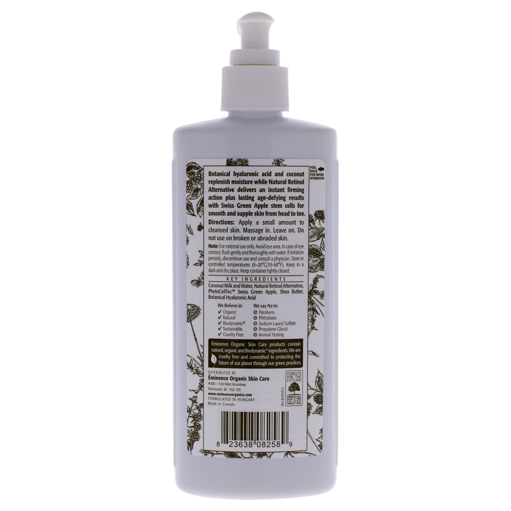 Eminence Coconut Firming Body Lotion texture close-up highlights creamy moisture for skin comfort.