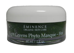 Eminence Eight Greens Phyto Masque Hot packaging highlights hydrating facial treatment.